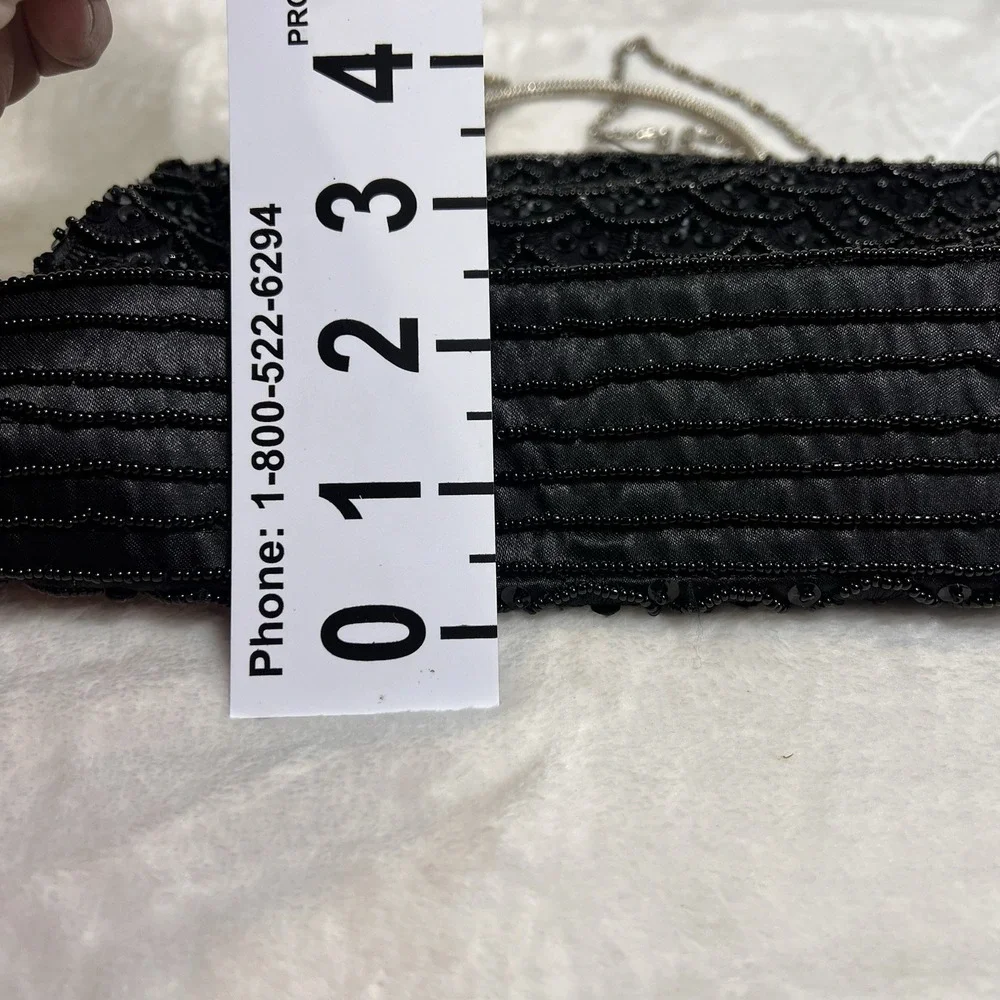 Vintage MG Collection Black Beaded Evening Bag Kisslock Chain Clutch Purse